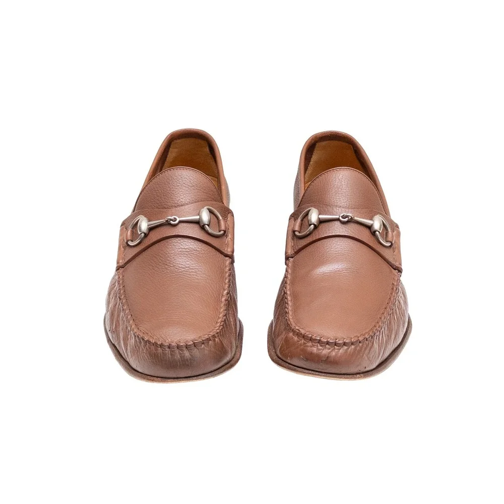 Gucci Mens Brown Pebbled Leather Horsebit Loafers Size UK 10 US 11 Made in Italy